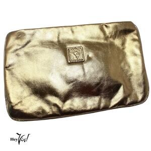 Vintage 70s Anne Klein for Calderon Gold Metallic Clutch 10x6 Zip Top - Hey Viv
